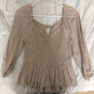 Japna Beige Smocked Blouse